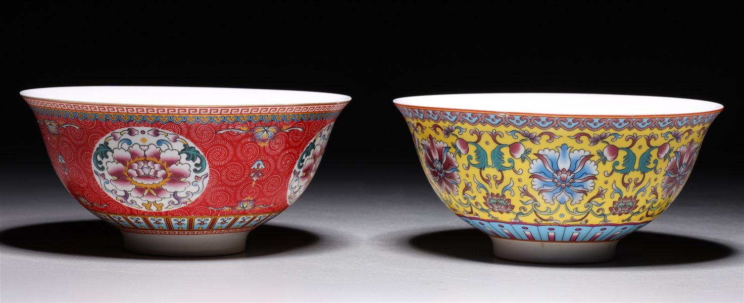 Appraisal: Two Chinese famille rose enameled porcelain bowls with floral design