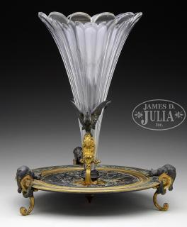 Appraisal: GILT BRONZE CENTERPIECE WITH FLINT GLASS INSERT Mid- th century