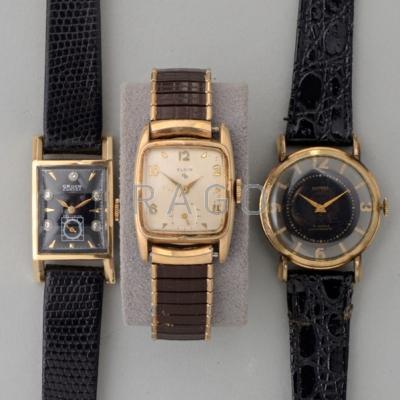 Appraisal: THREE VINTAGE GENTLEMAN S WATCHES Mid th C Gruen k