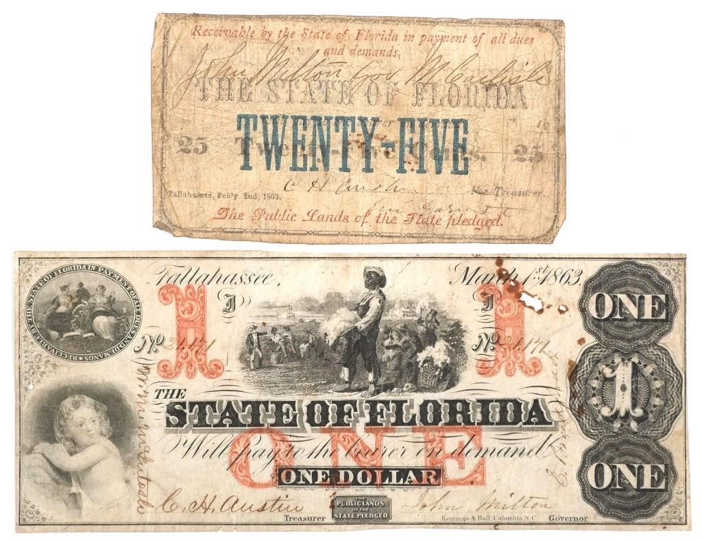 Appraisal: CONFEDERATE CURRENCY FLORIDA C NOTE printed on one side only