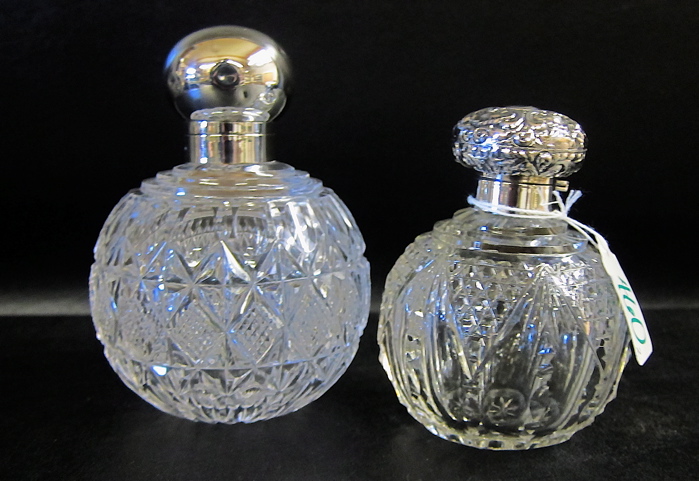 Appraisal: TWO ENGLISH CUT CRYSTAL AND STERLING PERFUMES clear cut crystal