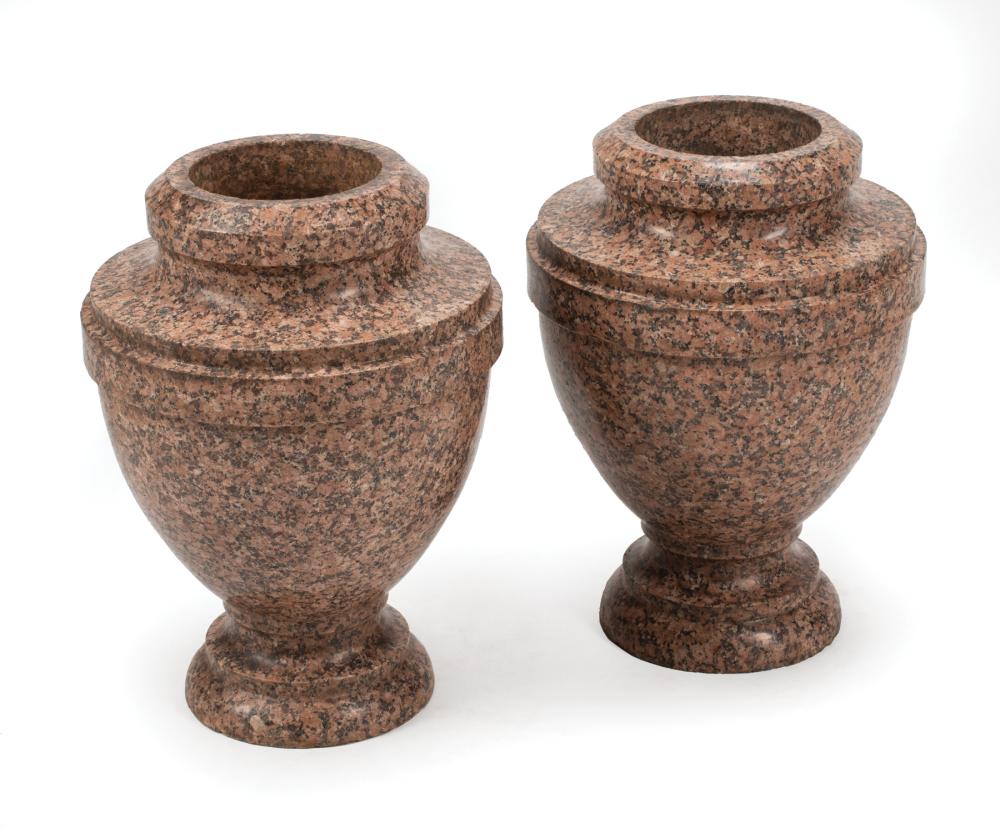 Appraisal: Pair of Italian Carved Granite Urns th c h in