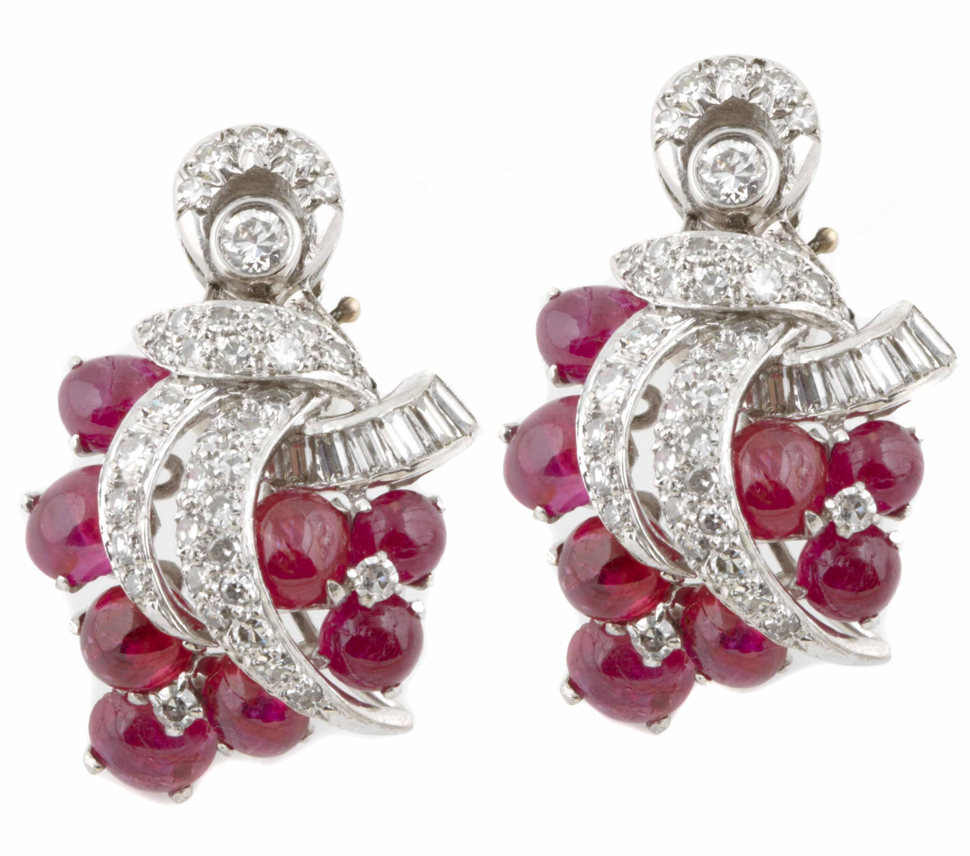 Appraisal: A pair of ruby and diamond earrings mounted in fourteen