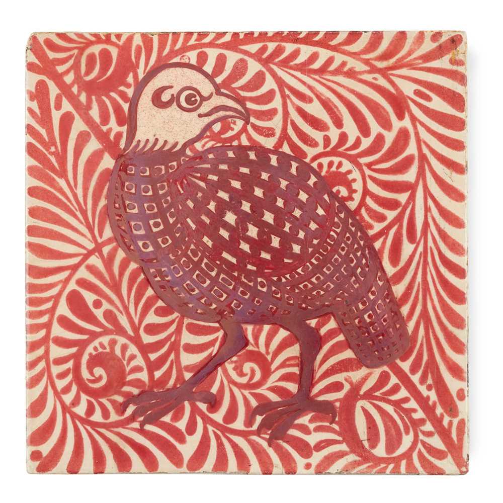 Appraisal: WILLIAM DE MORGAN - ARTS CRAFTS RUBY LUSTRE TILE CIRCA