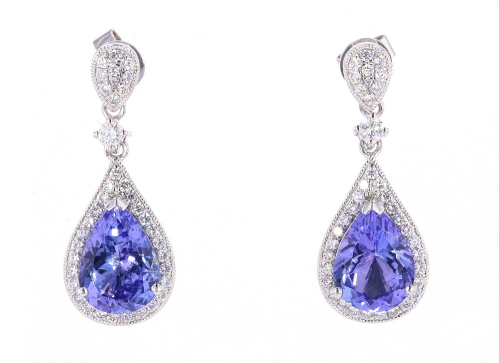 Appraisal: Art Deco Tanzanite Diamond Platinum Earrings This is a wonderful