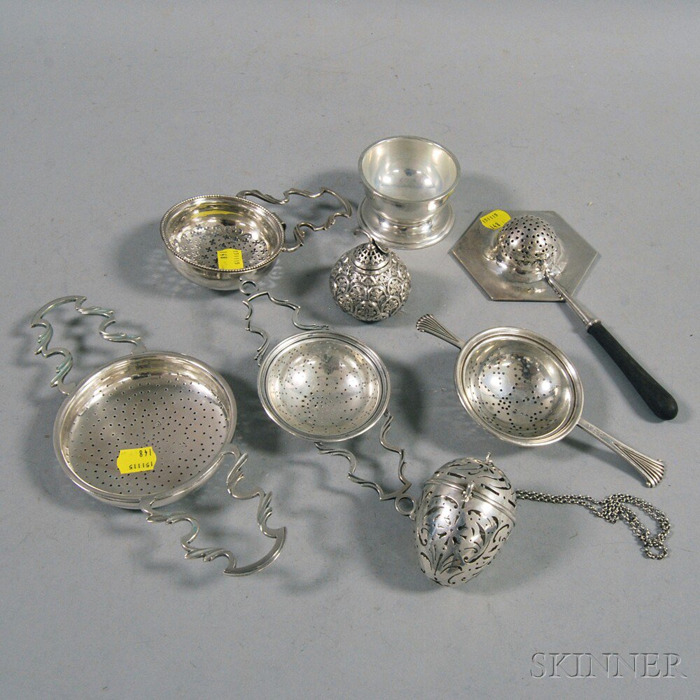 Appraisal: Seven Sterling Silver Tea Strainers including an unmarked two-piece strainer