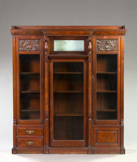 Appraisal: American Late Victorian Triple-Section Walnut Bookcase fourth quarter th century