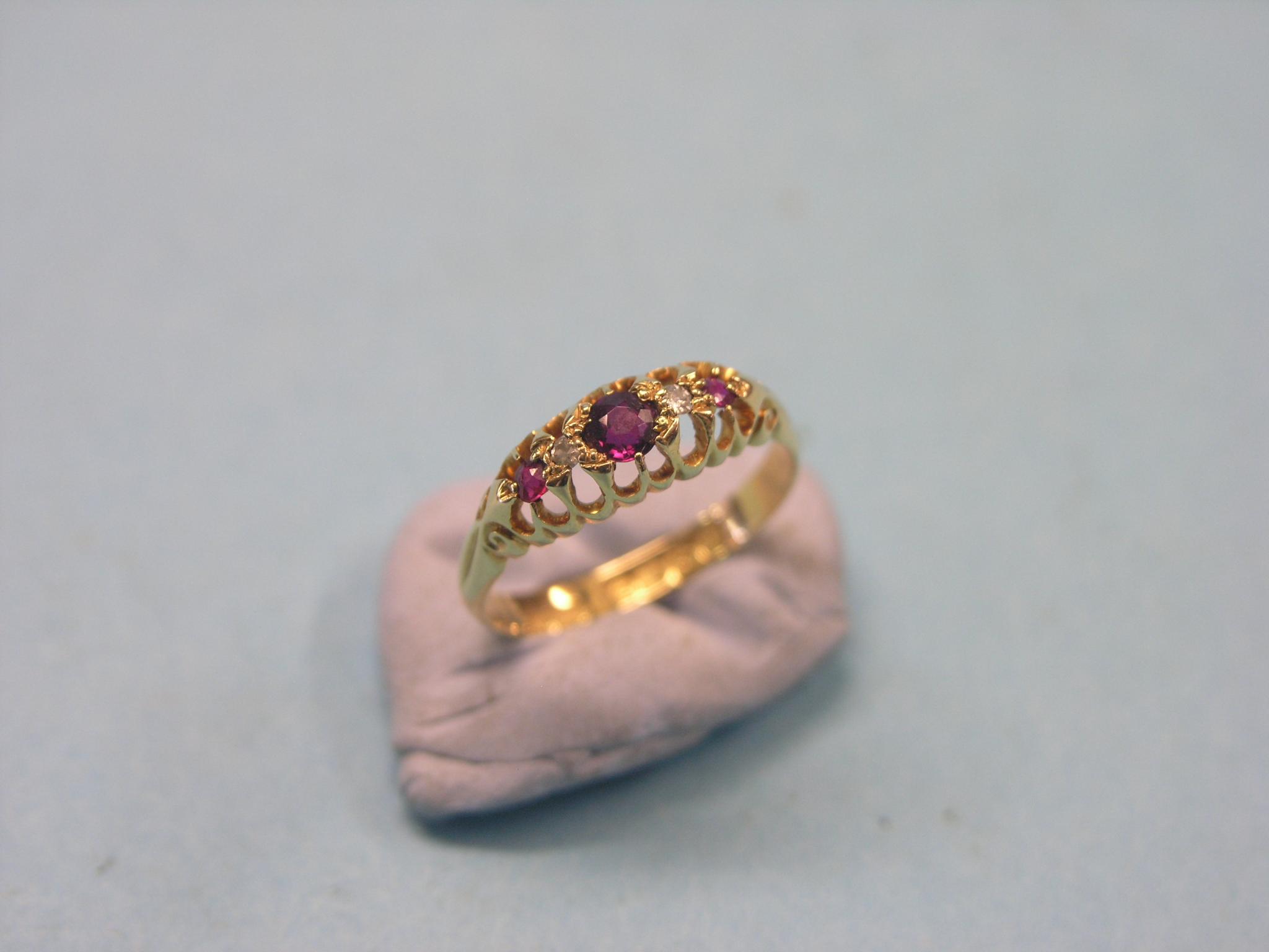 Appraisal: An ct gold engagement ring claw-set three rubies and two