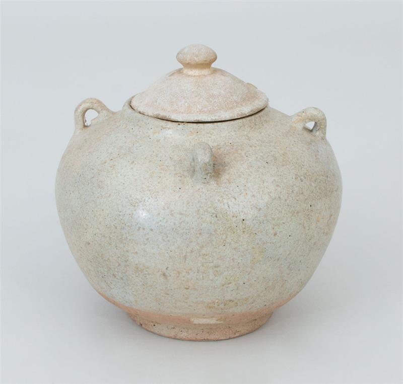 Appraisal: Chinese White Glazed Pottery Jar and Cover x in diam