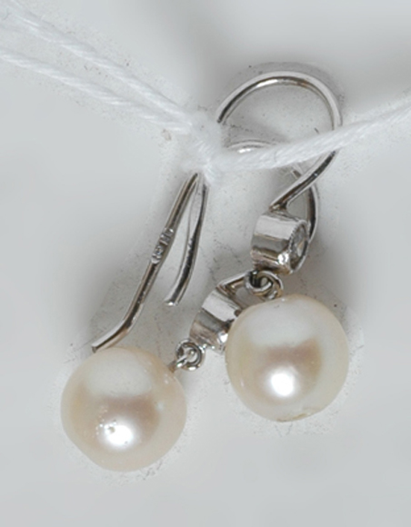 Appraisal: CULTURED PEARL AND DIAMOND DROP EARRINGS TO CT WHITE GOLD