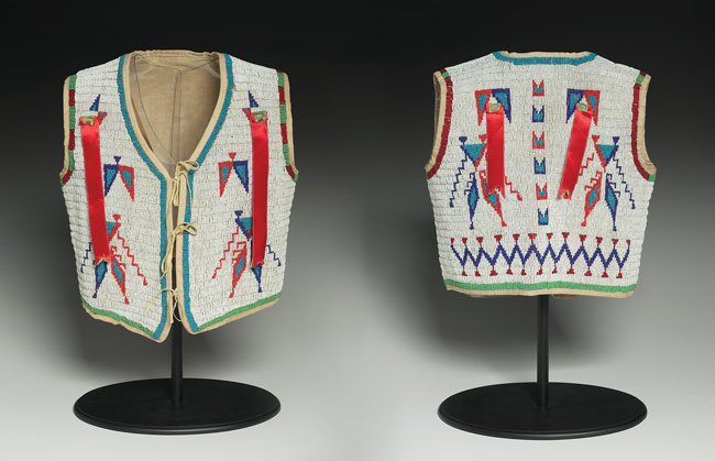 Appraisal: Sioux child's vest ca - colorful beaded designs on canvas