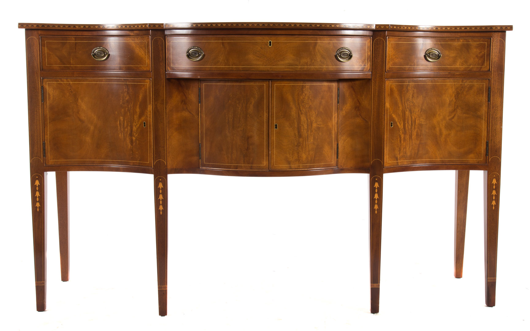 Appraisal: Federal style inlaid mahogany sideboard serpentine front with string and