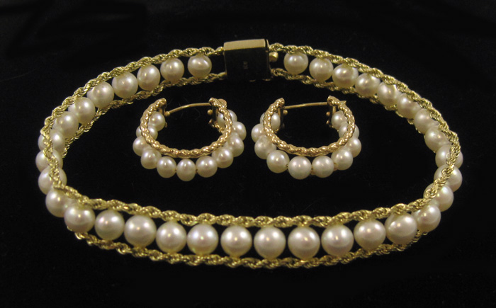 Appraisal: THREE ARTICLES OF PEARL JEWELRY including a - inch k