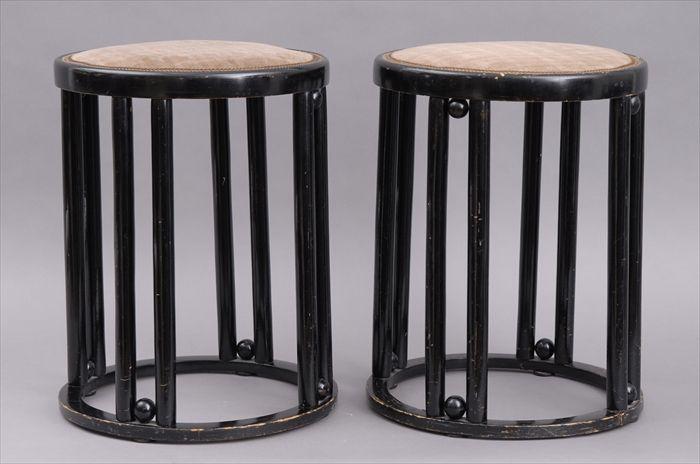 Appraisal: JOSEF HOFFMANN PAIR OF FLEDERMAUS STOOLS Painted bentwood with original