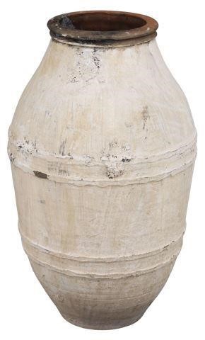 Appraisal: Large terracotta olive jar rolled rim over banded ovoid body