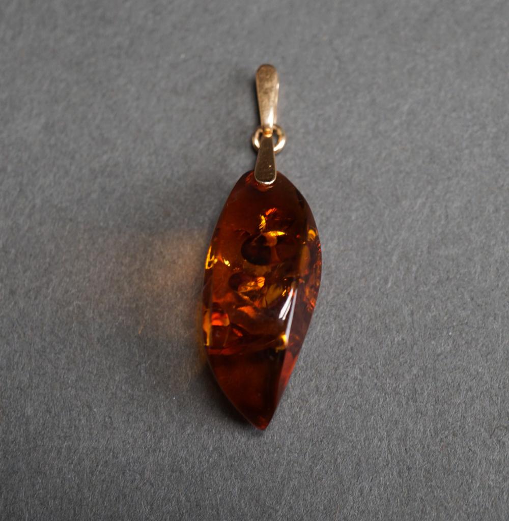 Appraisal: RUSSIAN -KARAT YELLOW-GOLD AND AMBER PENDANT L INRussian -Karat Yellow-Gold