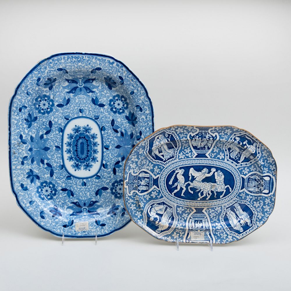 Appraisal: Two Englsih Blue and White Transferware Platters The larger in