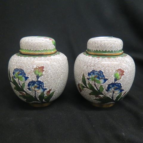 Appraisal: Pair of Chinese Cloisonne Jars floral on white field excellent