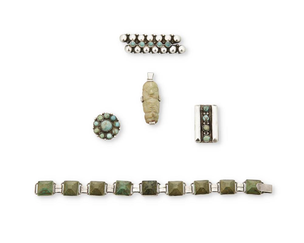 Appraisal: A group of Fred Davis silver and green hardstone jewelry