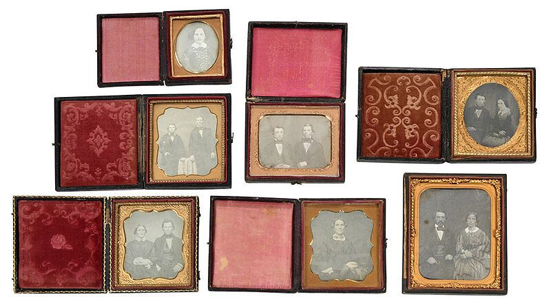 Appraisal: Seven Assorted Daguerreotypes subjects unknown one fourth plate five sixth