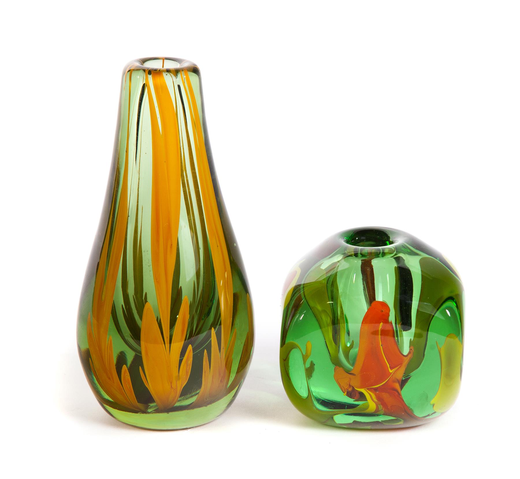 Appraisal: TWO SIGNED LABINO ART GLASS VASES Grand Rapids Ohio Both