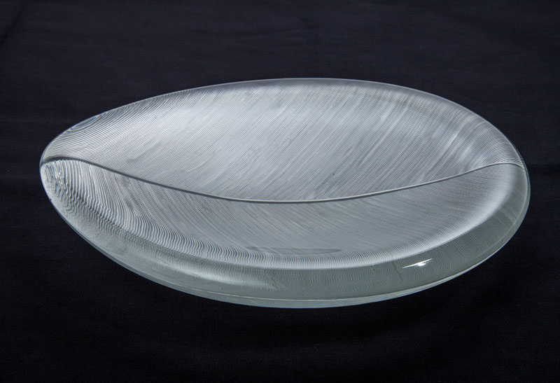 Appraisal: TAPIO WIRKKALA FOR IITTALA FINLAND WHEEL-CUT GLASS LEAF DISH Incised