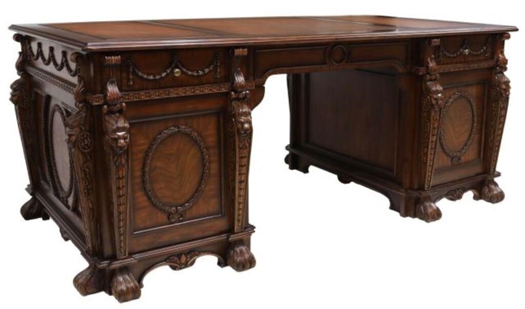 Appraisal: Executive double pedestal mahogany partners desk st c inset embossed