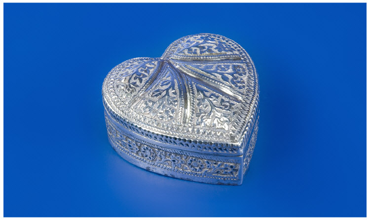 Appraisal: Heart Shaped Persian Silver Box with hinged lid and silver