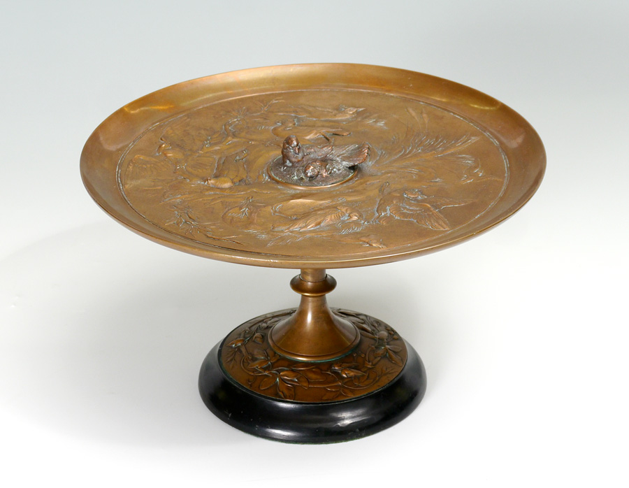 Appraisal: BIRD MOTIF BRONZE TAZZA Figural bird motif bowl with relief