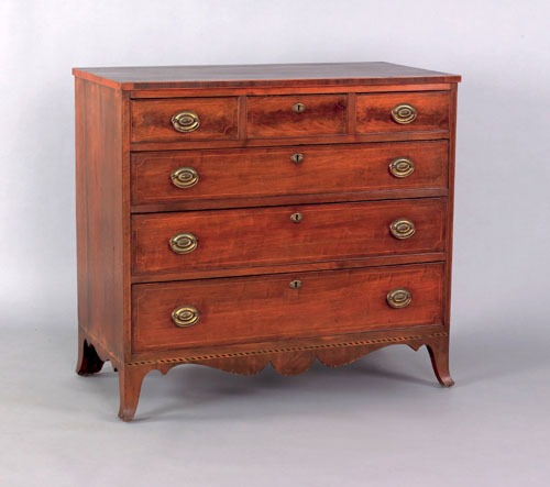 Appraisal: Pennsylvania Federal walnut chest of drawers ca with three short