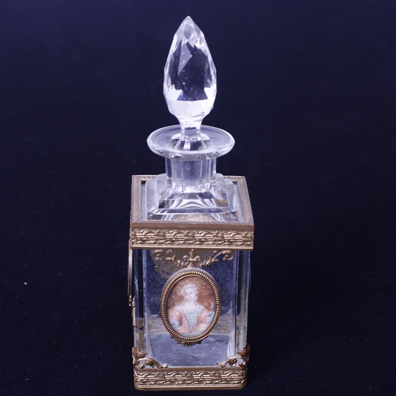 Appraisal: French Crystal Perfume Bottle with miniature painted portraits on ivory