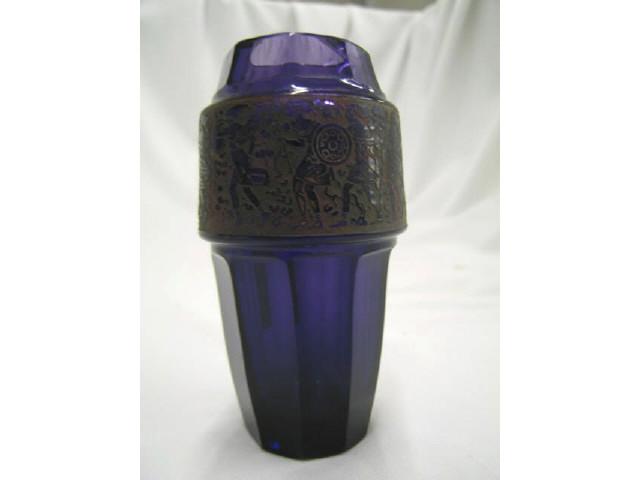 Appraisal: Moser Art Glass Egyptian Vase signed band of figures on