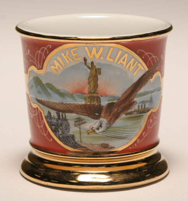 Appraisal: Occupational shaving mug Patriotic Symbols Eagle Statue of Liberty Gilt