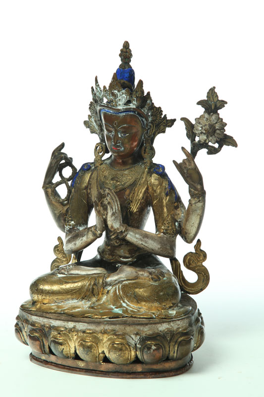 Appraisal: STATUE OF A FOUR-ARMED DEITY Asian attributed to Tibet possibly