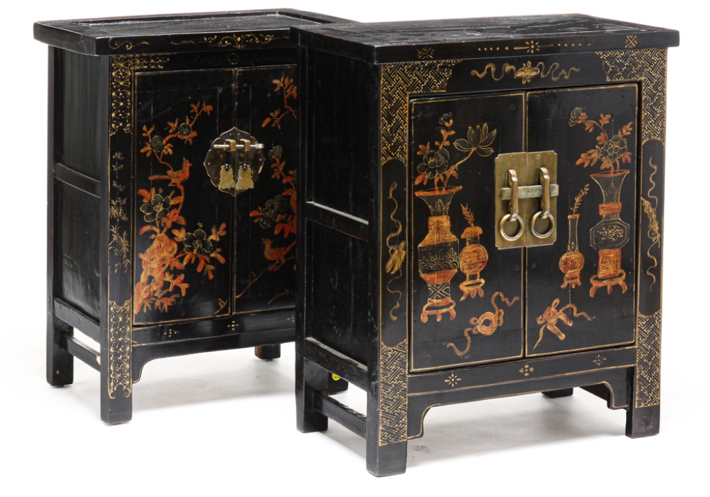 Appraisal: TWO CHINESE DECORATED END CABINETS Attributed to Shanxi late th