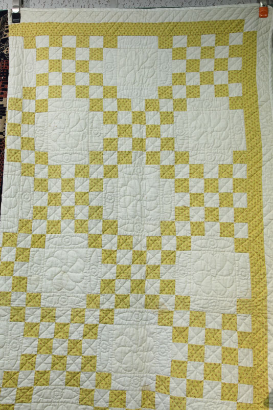 Appraisal: QUILT White ground with yellow Triple Irish Chain adornment ''