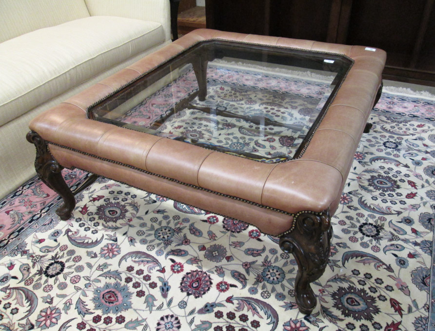 Appraisal: LARGE QUEEN ANNE STYLE OTTOMAN COFFEE TABLE featuring a rectangular