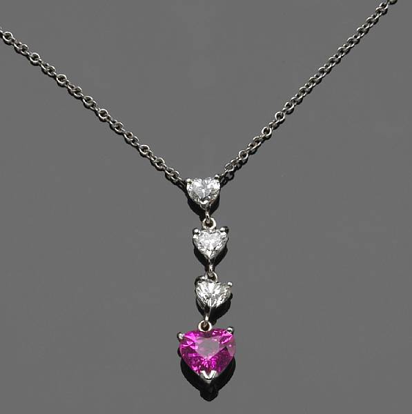 Appraisal: A pink sapphire diamond and k white gold necklace estimated