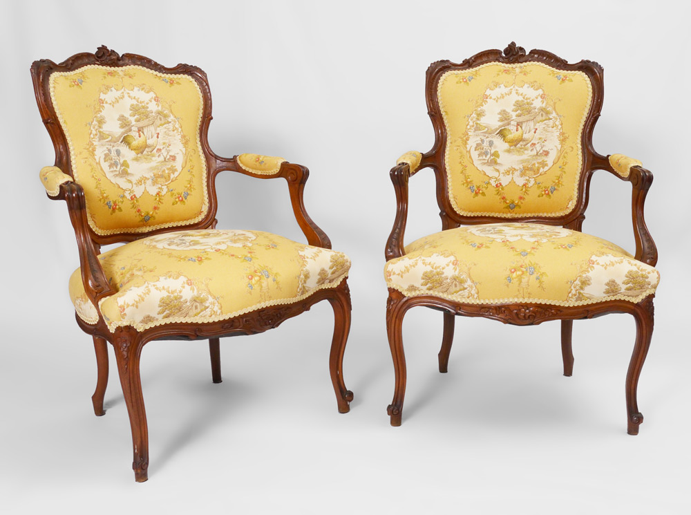 Appraisal: PAIR LOUIS XV STYLE SHIELD BACK CHAIRS Mahogany frames having