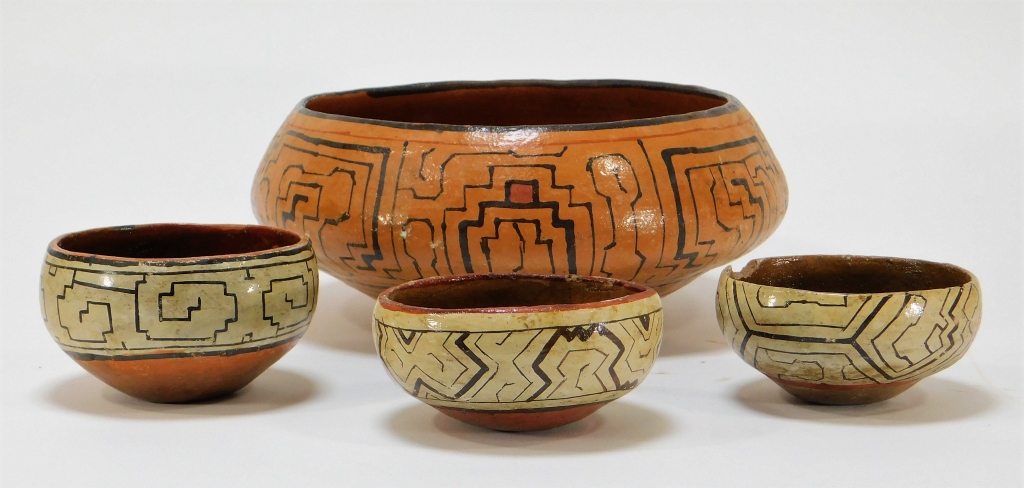 Appraisal: PERUVIAN SHIPIBO POTTERY EARTHENWARE BOWLS Peru Early th CenturyGroup includes