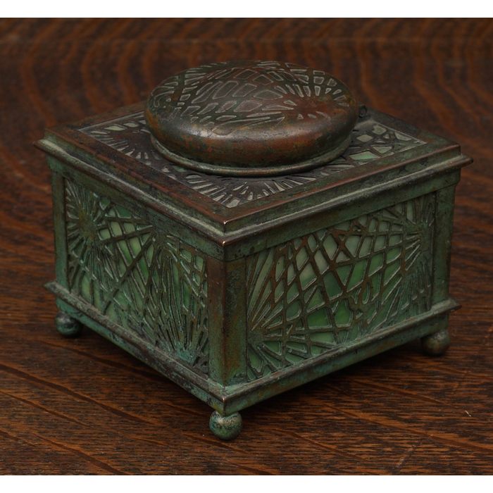 Appraisal: Tiffany Studios inkwell bronze with a pine needle pattern over