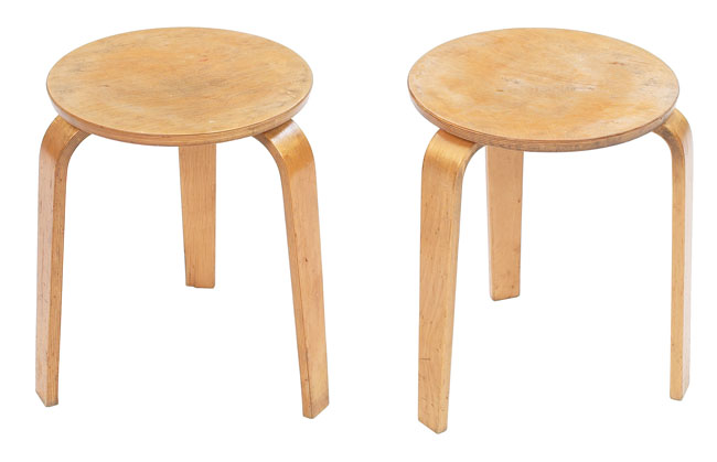 Appraisal: Horgen-Glarus stools pair Switzerland s molded birch plywood seats over