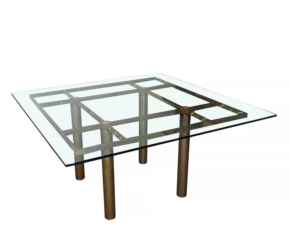 Appraisal: SCARPA FOR KNOLL 'ANDRE' DINING TABLEunmarked glass and brass-finished metal