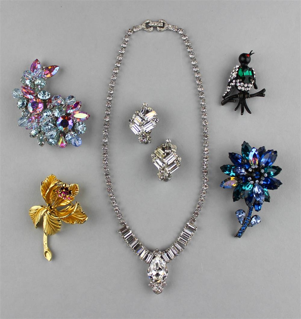 Appraisal: COLLECTION OF WEISS RHINESTONE JEWELRY Weiss clear rhinestone necklace and