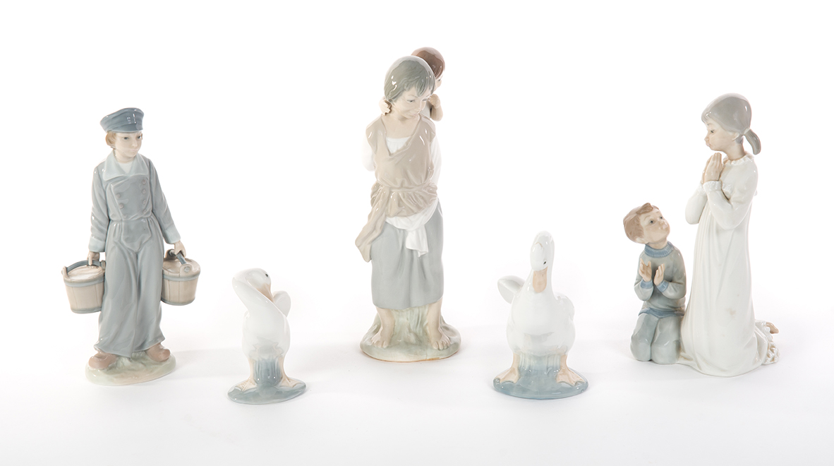 Appraisal: FIVE LLADRO FIGURINES Spain late th century A young girl