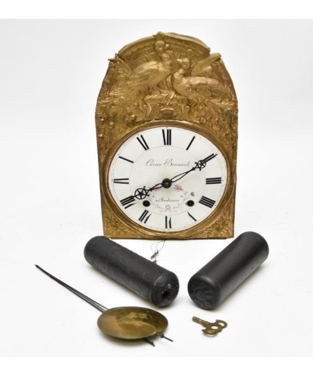 Appraisal: French Morbier clock circa with brass face and porcelain dial