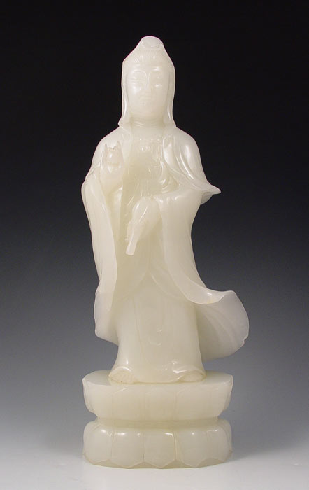 Appraisal: CHINESE CARVED WHITE JADE QUAN YEN '' high x ''