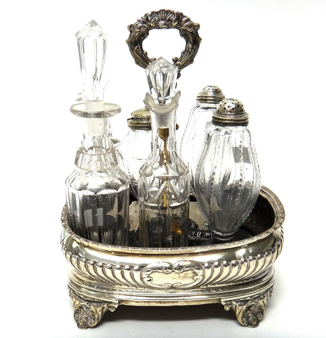 Appraisal: A William IV silver cruet stand frame with spiral fluted