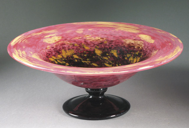 Appraisal: FRENCH SCHNEIDER ART GLASS COMPOTE mottled amethyst shading to raspberry