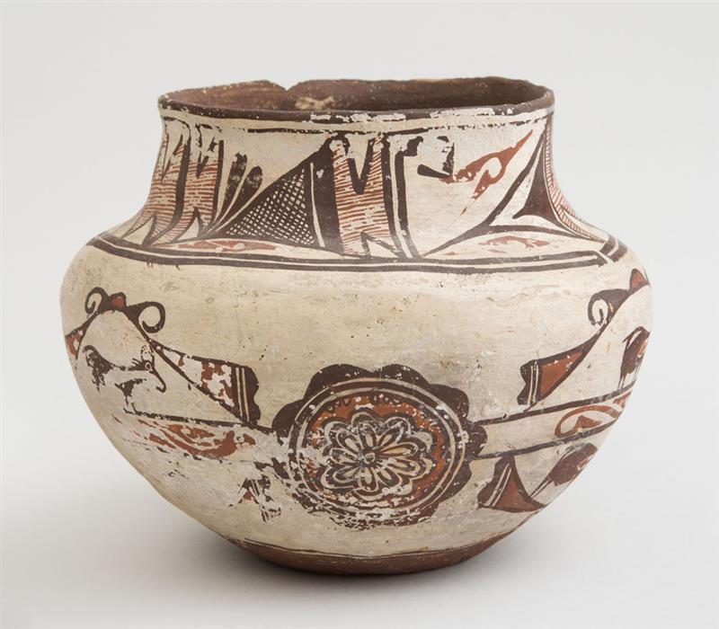 Appraisal: ZUNI POLYCHROME PICTORIAL POTTERY JAR x in Property from an